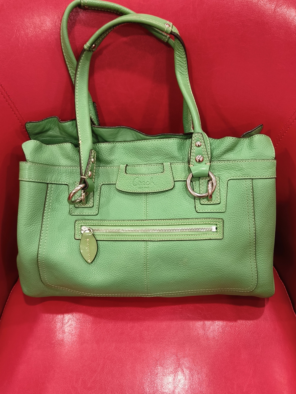 ✅SOLD ✅Coach Green Pebbled Leather Tote Bag